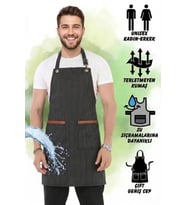 Hawk Era Önlük Şef Garson Restaurant Kafe Aşçı Mutfak Barista Kuaför Siyah iş Önlüğü İki Cepli