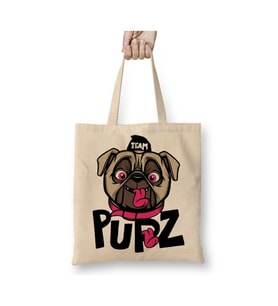 Kukla Köpek Pug Beyaz Bez Çanta Uzun Saplı Alışveriş Çantası Plaj Çantası