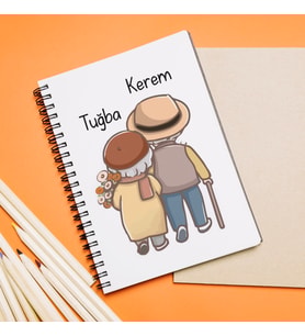 Yaşlı Çift Tasarımlı Kişiye Özel Defter