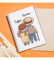 Yaşlı Çift Tasarımlı Kişiye Özel Defter