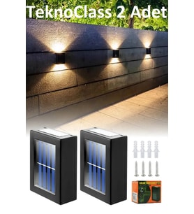 Solar Çift Taraflı Duvar Lambası Güneş Enerjili Aydınlatma Dekorasyon Aplik Işık 2 Li