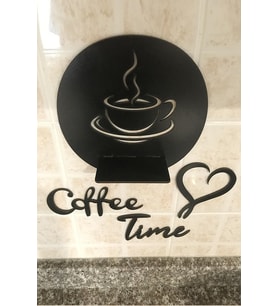 Coffee Time Raf Ve Duvar Süsü - Lazer Kesim Ahşap Duvar Rafı - Mumluk - Küçük Saksılık (Siyah)