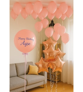 Kişiye Özel Büyük Balon & Rose Gold Yıldız Balon Buketi