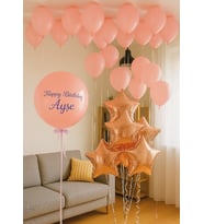 Kişiye Özel Büyük Balon & Rose Gold Yıldız Balon Buketi