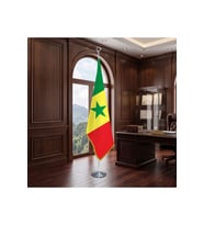 Senegal Direkli - Altın Saçaklı Saten Makam Bayrağı Seti (Krom Direk)