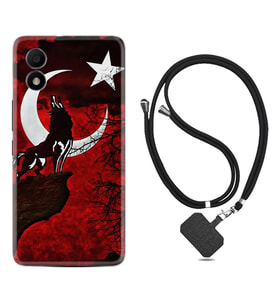 TCL 303 Kılıf Resimli Boyun Askılı İpli Desenli Silikon Wolf and Moon 2 1381