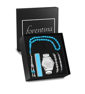Forentina Erkek Metal Kol Saati Bileklik Tesbih Çakmak Hediye Set PS3198