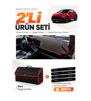 TOYOTA CHR HEAD UP DİSPLAY YOK (2024-2026) Uyumlu Torpido Örtüsü + Deri Bagaj Çantası Seti - Siyah Kırmızı