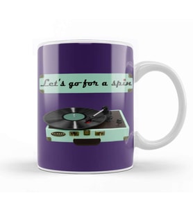 Vintage Record Player Let's Go For A Spin Kupa Bardak Porselen
