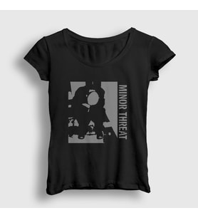 Presmono Kadın Siyah Cover Müzik Minor Threat T-Shirt 537032tt