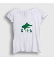 Presmono Kadın Beyaz Göktürk Bayrağı Türk Yazılı Kurt Bozkurt T-Shirt 474977tt (Beyaz)