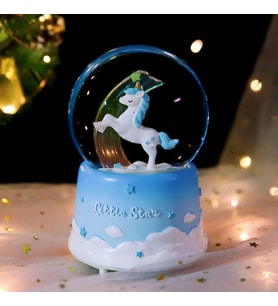 Sevimli Unicorn Temalı Püskürtmeli Işıklı ve Müzikli Kar Küresi