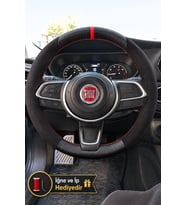 Fiat Egea Cross Dikme Direksiyon Kılıfı Alcantara Süet Mat Karbon Kırmızı Yüzük ve Dikiş 2021-2026