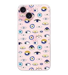 PrintiFy iPhone 15 Plus ile Uyumlu Nazar Boncuğu 2 Baskılı Kamera Korumalı Şeffaf Silikon Kılıf