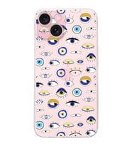 PrintiFy iPhone 15 Plus ile Uyumlu Nazar Boncuğu 2 Baskılı Kamera Korumalı Şeffaf Silikon Kılıf
