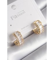 Pirinç Gold Renk Zirkon Taşlı Kadın Küpe