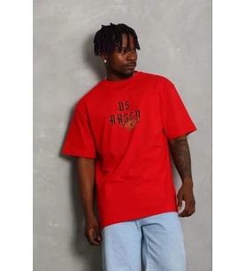 pilelistore- Erkek Baskılı T-Shirt Kısa Kol Bisiklet Yaka Regular Fit Rahat Kalıp Günlük Tişört - Kı (Kırmızı)