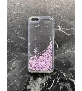 İphone 6 / 6S Sulu Kılıf Boncuklu Şeffaf Sulu Taşlı Silikon Kılıf (Lila - Pembe)