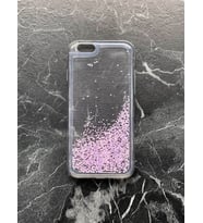 İphone 6 / 6S Sulu Kılıf Boncuklu Şeffaf Sulu Taşlı Silikon Kılıf (Lila - Pembe)
