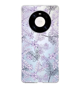 Huawei Mate 40 Pro Uyumlu Kapak Floral Lila Tasarımlı Şeffaf Silikon Kılıf