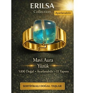 Sertifikalı Mavi Aura Kuvars Yüzük Doğal Taş Yüzük Ayarlanabilir El Yapımı Enerji Taşı (Çok Renkli)