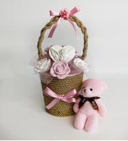 Sepette Pembe Güller  Ve Melek Kokulu Taş Hediyelik-Peluş Ayıcık Anahtarlık Seti (A.Pembe)