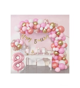 8 Yaş Lüks Pembe Rose Gold Pembe Folyo Balon Doğum Günü Parti Seti Süsü