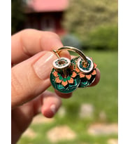 Kadın Etnik Charm Yeşil Desenli Çelik Kaplama Sallantılı Küpe