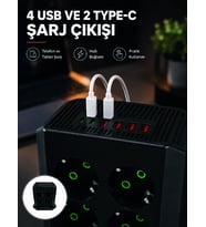 8'li Dikey Çoklu Priz 4 Usb 2 Type-c Akım Korumalı Anahtarlı Priz