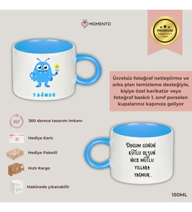 Momento Kişiye Özel  İçi Mavi Kupa Fincan - 150 ml Hediye Kupa