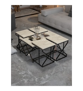 Orta Sehpa Ve Zigon Sehpa V Lüx 5'Li Set Traverten