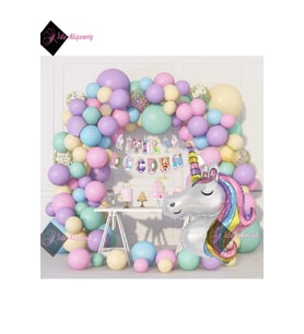 Karışık Balonlu Unicorn karakterli Uzar YazılıLüks Doğum Günü Parti Seti