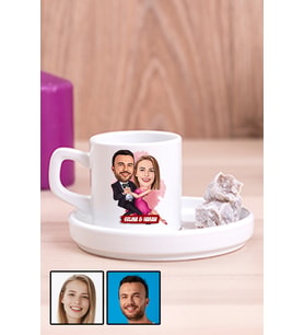Romantik Sevgililer Günü Hediyesi Karikatürlü Concept Türk Kahvesi Fincanı