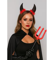 Halloween  Cadılar Bayramı Taç Şeytan Tacı Simli Siyah Boynuzlu Kırmızı Tüylü Parti Kostümü