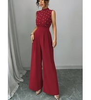 Kadın Balıkçı Yaka Kolsuz Incili Beli Kuşaklı Uzun Janjan Tulum