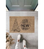Dormot Modern Baskı - Happy New Year 4 - Karşılama Kapı Önü Paspası (Bej)