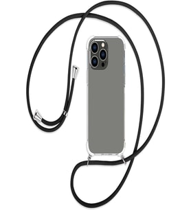 Teknomoda Apple iPhone 15 Pro Kılıf Boyun Omuz Askılı iPli Anti Şok Korumalı Şeffaf Silikon Siyah iPli