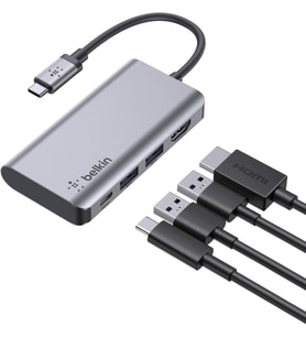 Belkin Usb C 4'Ü 1 Arada Çok Bağlantı Noktalı Adaptör (4K Hdmi, Usb-C 100W Pd Geçişli Şarj Ve Daha F (Çok Renkli)