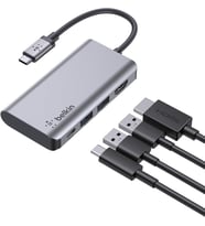Belkin Usb C 4'Ü 1 Arada Çok Bağlantı Noktalı Adaptör (4K Hdmi, Usb-C 100W Pd Geçişli Şarj Ve Daha F (Çok Renkli)