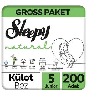 Sleepy Natural Külot Bebek Bezi 5 Beden Gross Paketi 100x2 200 Adet
