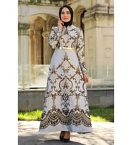 Feiza Collection Brokar Kumaş Tesettür Abiye Elbise - Gold