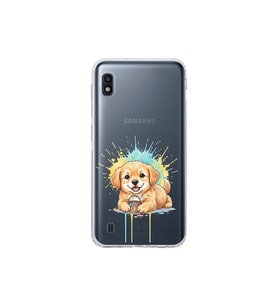 Samsung Galaxy A10 ile Uyumlu Splash Köpek Tasarımlı Şeffaf Silikon Kılıf