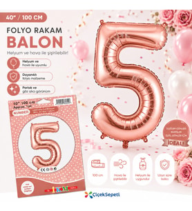 100 cm Rose Gold Rakam Folyo Balon - 5 Rakamı Büyük Boy Doğum Günü ve Parti Balonu (40 İnç)