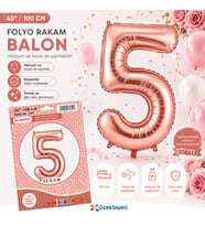 100 cm Rose Gold Rakam Folyo Balon - 5 Rakamı Büyük Boy Doğum Günü ve Parti Balonu (40 İnç)