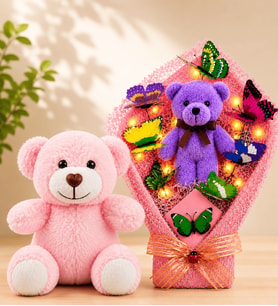LED Işıklı Peluş Ayıcık Buketi ve Pembe Peluş Ayıcık Sevgiliye Arkadaşa Anneye Kadına Hediye