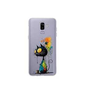 Samsung Galaxy J8 ile Uyumlu Splash Kedi Tasarımlı Şeffaf Silikon Kılıf
