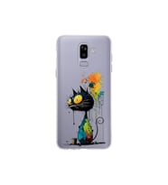 Samsung Galaxy J8 ile Uyumlu Splash Kedi Tasarımlı Şeffaf Silikon Kılıf