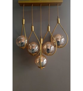 GOLD DAMLA MODEL GLOB CAMLI SIRALI  AVİZE 5'Lİ