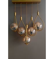 GOLD DAMLA MODEL GLOB CAMLI SIRALI  AVİZE 5'Lİ