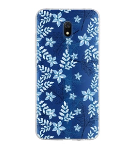 Xiaomi Redmi 8A Uyumlu Kapak Floral Mavi Tasarımlı Şeffaf Silikon Kılıf